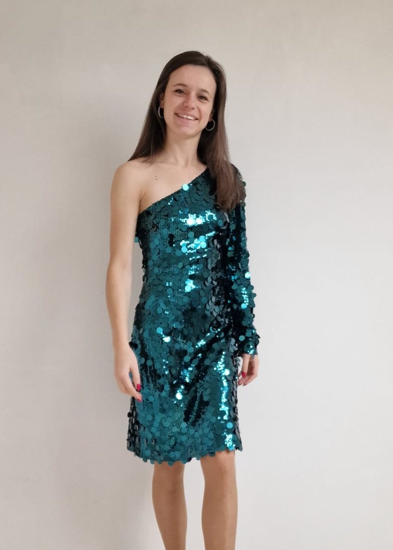 One-shoulder glitterjurk - groen