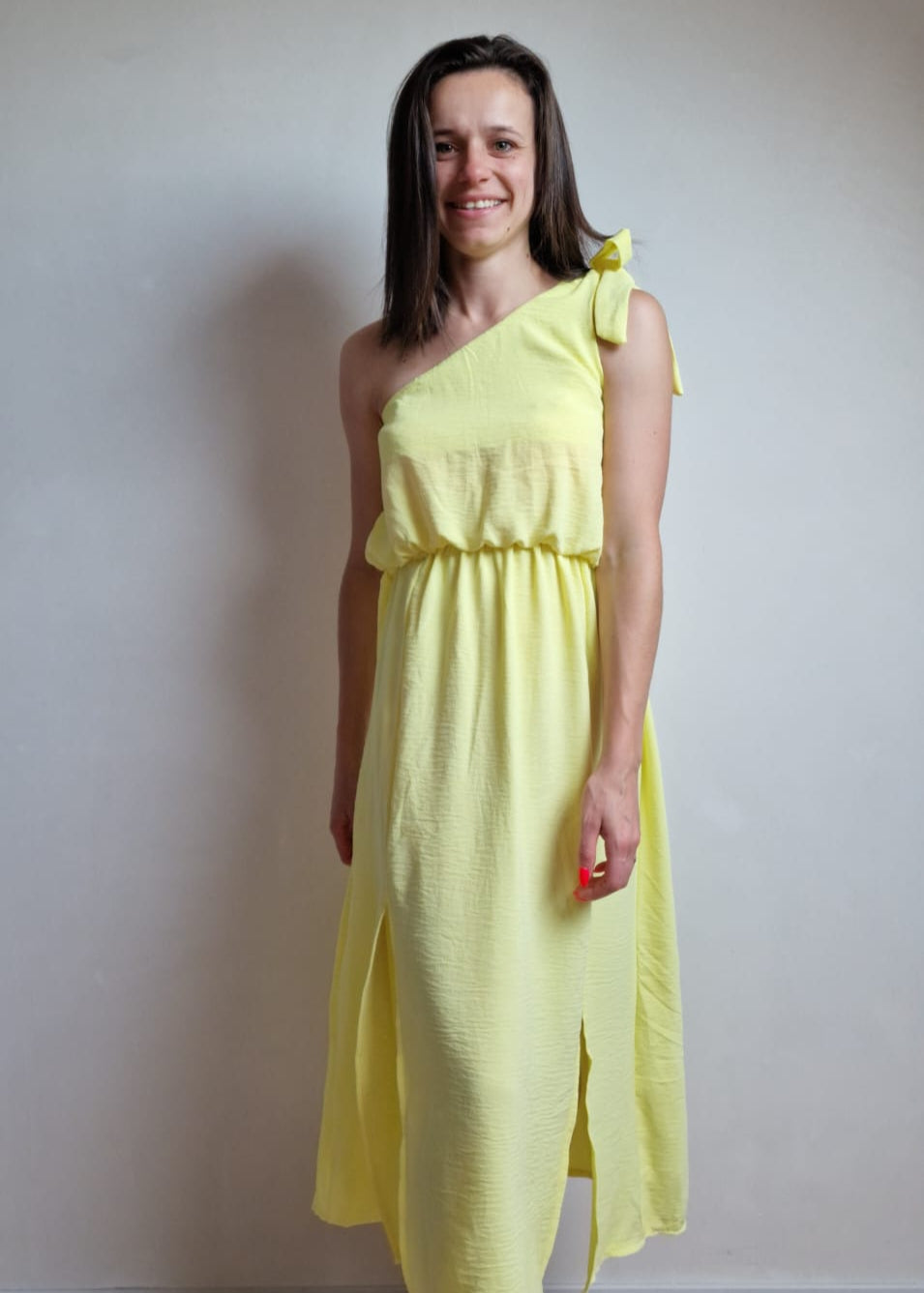 Schouder kleed- yellow