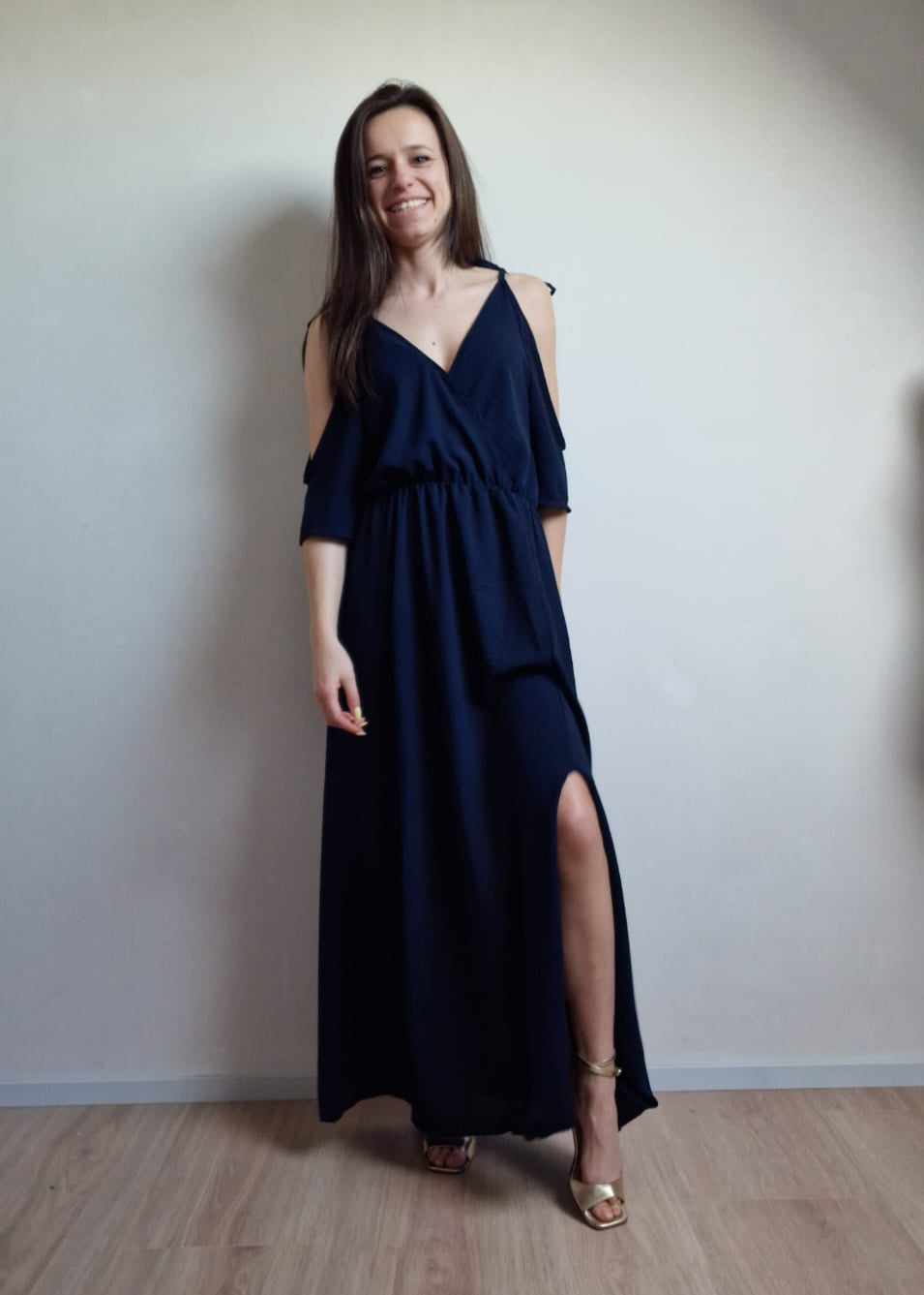 Lange jurk met split - marine