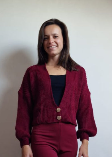 Knit Cardigan met Gouden Knopen - burgundy
