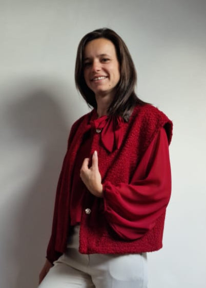 Mouwloos Vest met Gouden Knopen - burgundy