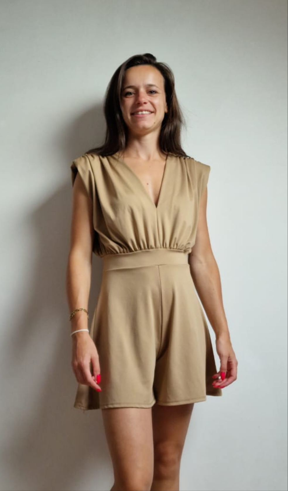 Mouwloze Combishort -Camel