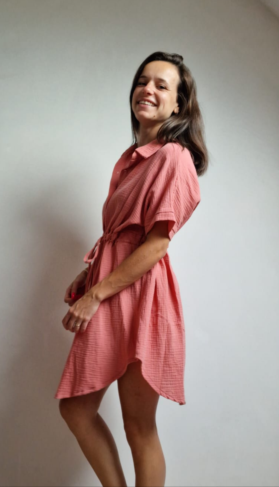 Shirtjurk van Elastische mouseline - Coraal