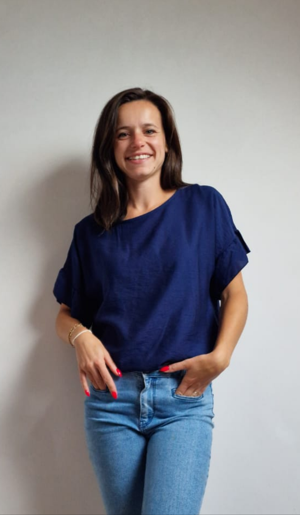 Bloes met vleugelmouwen - navy
