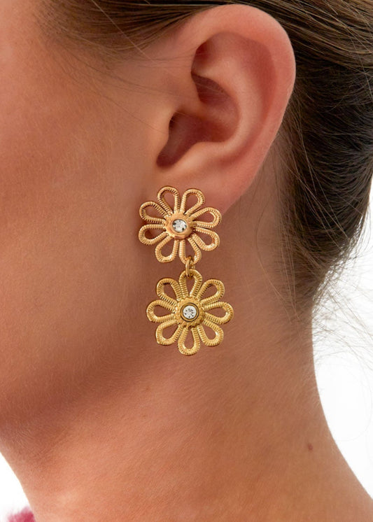 Double flower earrings - Gold color