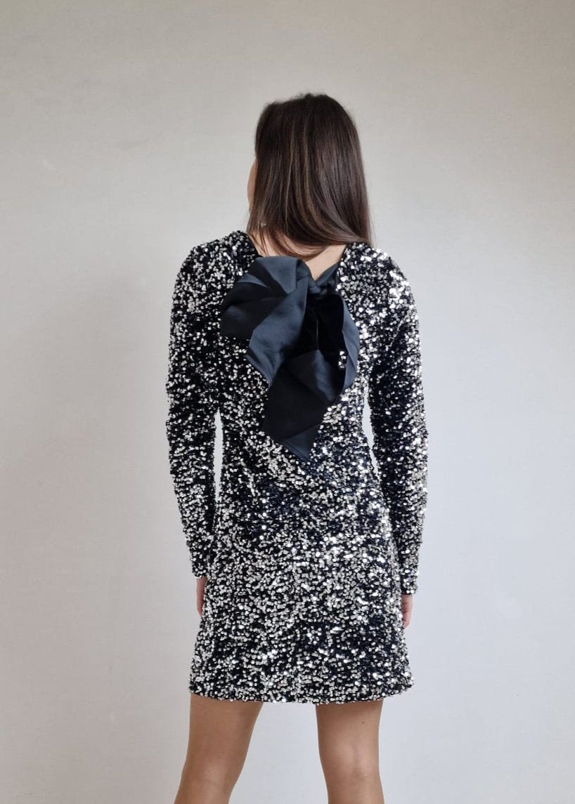 Glitterjurk met open rug - zwart & zilver