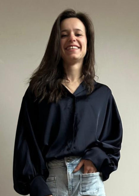 Oversized Satijnen Shirt met Pofmouwen