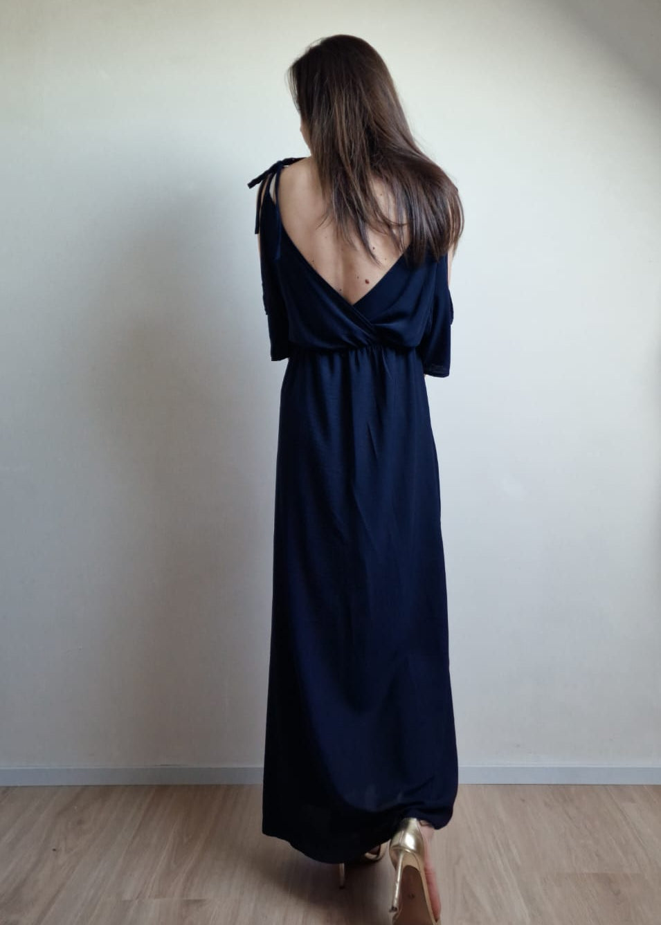 Lange jurk met split - marine