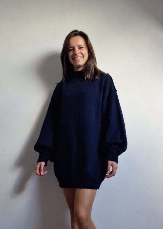 Zachte Comfort Collar dress/sweater- navy
