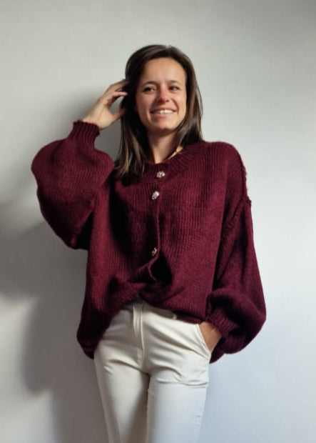 Cardigan met Gouden Knopen - burgundy