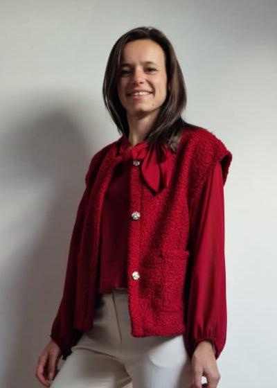 Mouwloos Vest met Gouden Knopen - burgundy