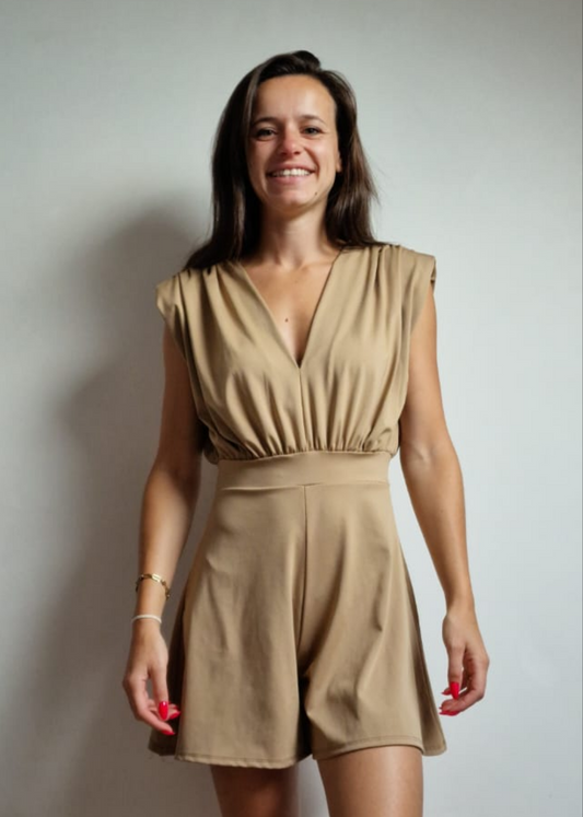 Mouwloze Combishort -Camel