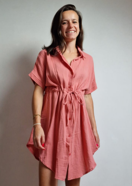 Shirtjurk van Elastische mouseline - Coraal